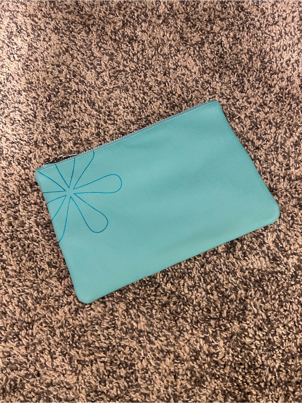 Turquoise Leather Zip Pouch with Stitch Detail